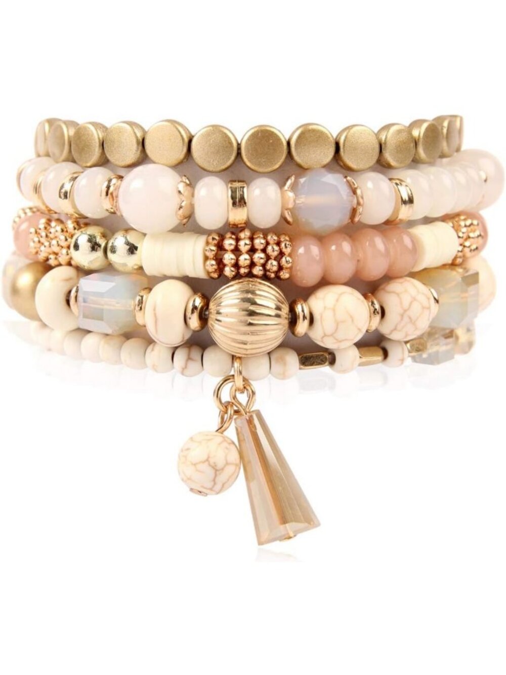 Bohemian Multi-Layer Beaded Bracelets - Stackable Stretch Bangles with Tassel
